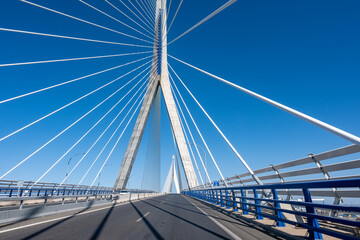 Fototapeta premium View on cable-stayed bridge with high pylons across the Bay of Cadiz, linking Cadiz with Puerto Real in mainland Spain