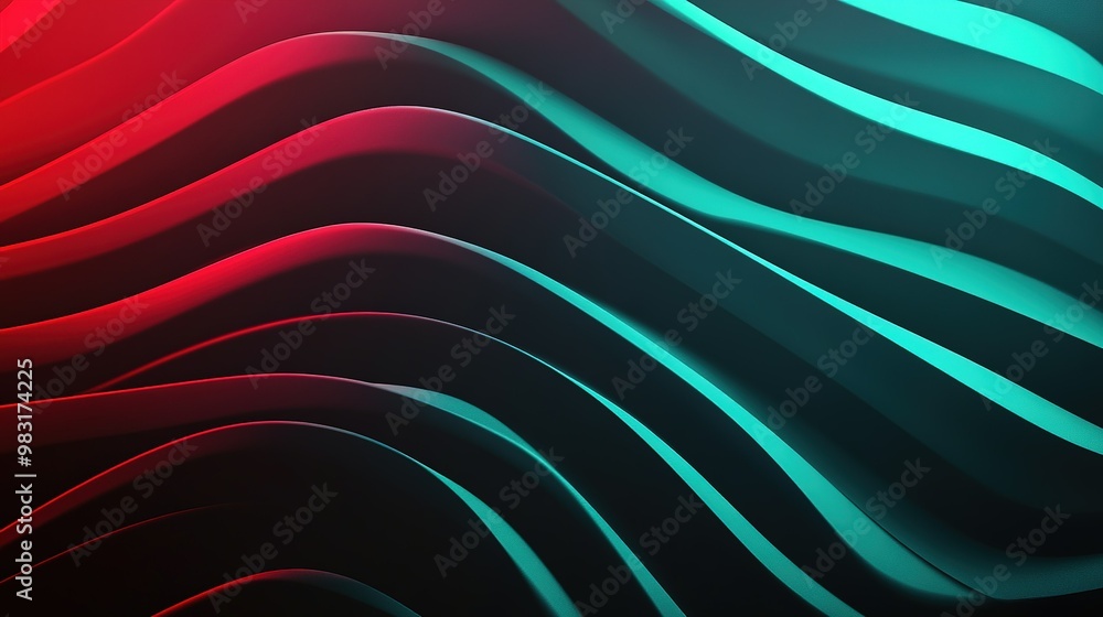 Aufkleber Colorful undulating waves create an abstract background with vibrant red and turquoise shades in a dynamic visual display