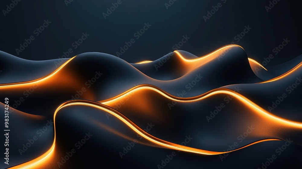 Aufkleber Abstract black waves illuminated by soft orange light create a dynamic and visually striking atmosphere in a dark space