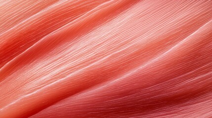  A tight close-up of red and orange fabric textures - silk or polyester, precisely pleated diagonally