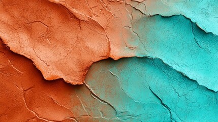 Naklejka premium A tight shot of an orange-teal wall with chipped paint at its top and bottom