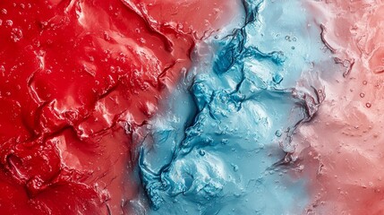 Fototapeta premium A tight shot of a red and blue layered backdrop, adorned with water drops at its base