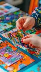 Fototapeta premium Child Creating Colorful Drawings and Cards at a Craft Table for World Teachers Day Celebration