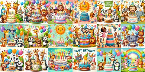 Happy birthday cartoon. AI generated illustration