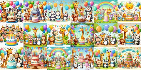 Happy birthday cartoon. AI generated illustration