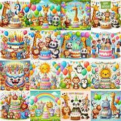 Naklejka premium Happy birthday cartoon. AI generated illustration