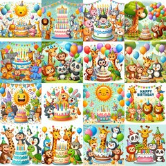 Naklejka premium Happy birthday cartoon. AI generated illustration