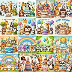 Naklejka premium Happy birthday cartoon. AI generated illustration