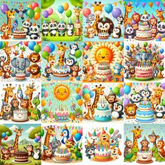 Fototapeta premium Happy birthday cartoon. AI generated illustration