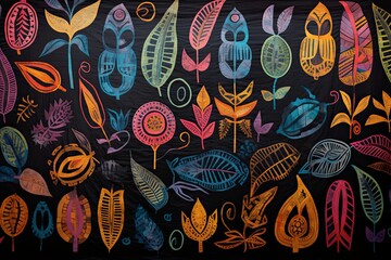 Fototapeta premium Guna Yala Heritage Unveiled Vibrant Panama Mola Tapestry Wabi-sabi background, where hand-made paper meets natural dye and sumi ink.