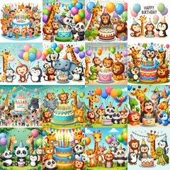 Naklejka premium Happy birthday cartoon. AI generated illustration
