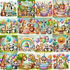 Naklejka premium Happy birthday cartoon. AI generated illustration