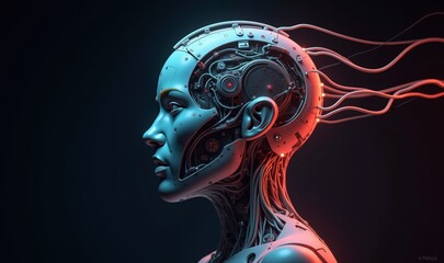 Futuristic robotic head showcasing advanced technology and artificial intelligence, ideal for tech, AI, and innovation related projects.