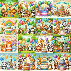 Fototapeta premium Happy birthday cartoon. AI generated illustration