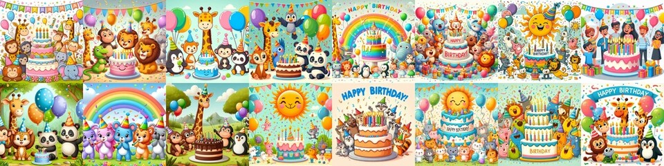Obraz premium Happy birthday cartoon. AI generated illustration