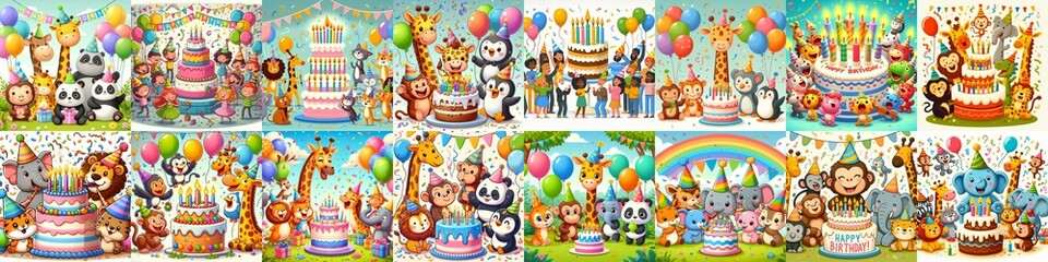 Obraz premium Happy birthday cartoon. AI generated illustration