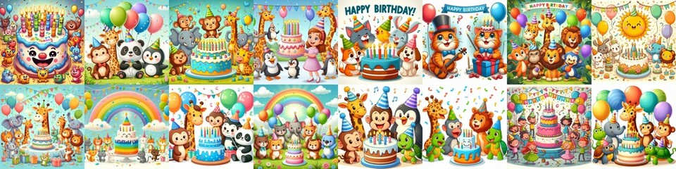 Fototapeta premium Happy birthday cartoon. AI generated illustration