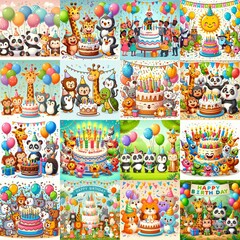 Naklejka premium Happy birthday cartoon. AI generated illustration
