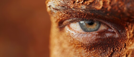 Obraz premium A tight shot of a face with brown smear and a blue eye