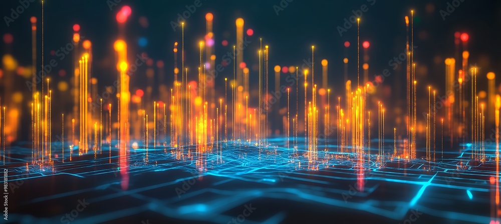 Poster a futuristic world with ai-controlled public spaces and digital billboards