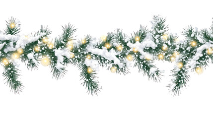 PNG Branches with snow and lights christmas pine decoration.