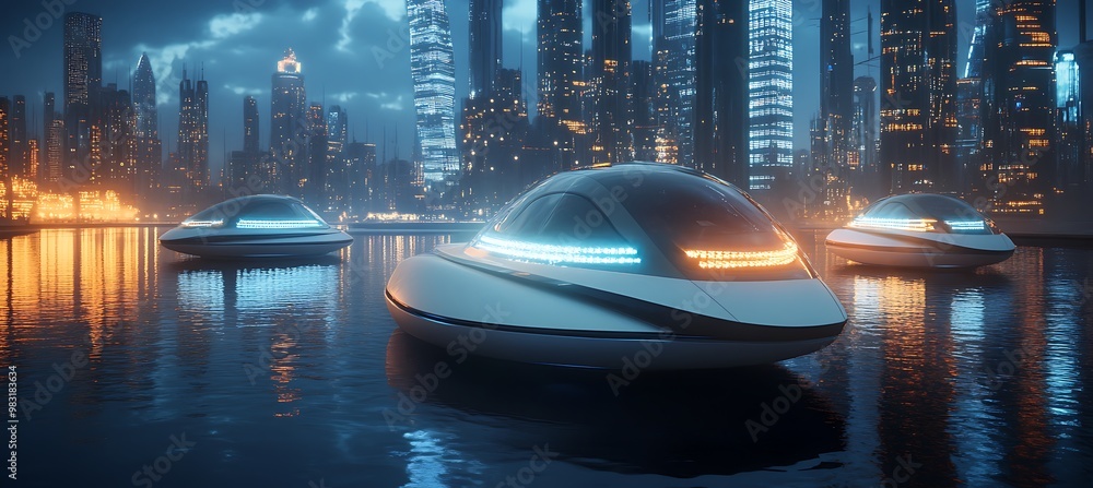 Poster *a futuristic world with floating ai-controlled drones and holographic billboards
