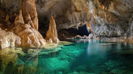 Crystal Clear Water in a Limestone Cave