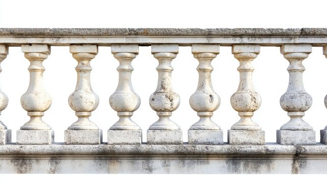 Classic Italian stone balustrade repeating seamlessly on a white backdrop.