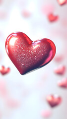 Fototapeta premium 3D hearts, soap bubble, pastel colors, soft lighting, flying in the air, pink background, for dreamy background and wallpaper
