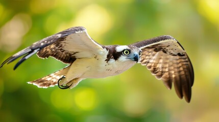  A bird in flight, wings expanded, eyes fixed wide
