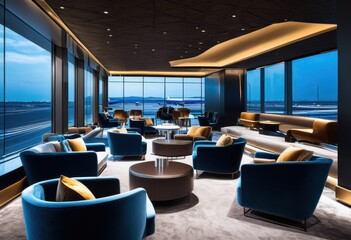 Fototapeta premium luxurious airport lounge featuring relaxing comfortable modern sophisticated design travelers seeking comfort style, luxury, relaxation, amenities, seating