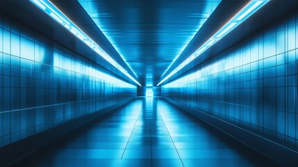 Futuristic Neon Tunnel with Blue Lighting