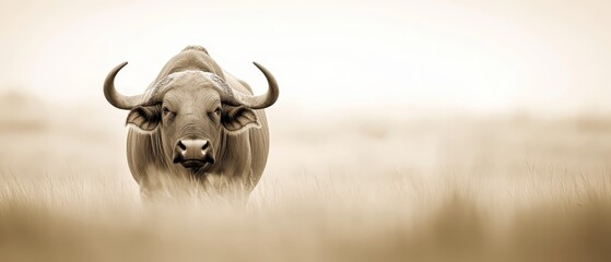  A bull stands in the midst of a tall grass field, turning its head sideways