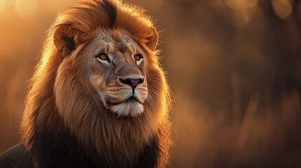 Majestic Lion in Golden Sunset Glow