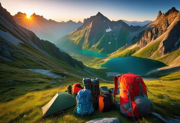 breathtaking landscapes featuring essential travel gear tools adventurers explorers great outdoors, exploration, scenery, hiking, camping, backpack, tent