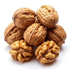 Fresh walnut stock arranged on a white background for visual clarity and detail. Generative AI