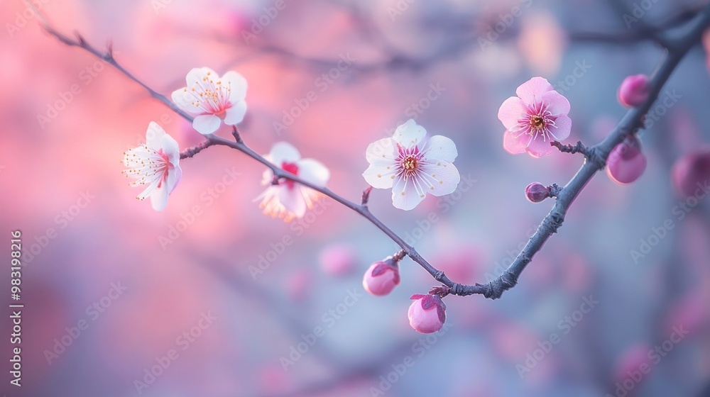 Sticker Delicate Pink Blossoms on a Branch