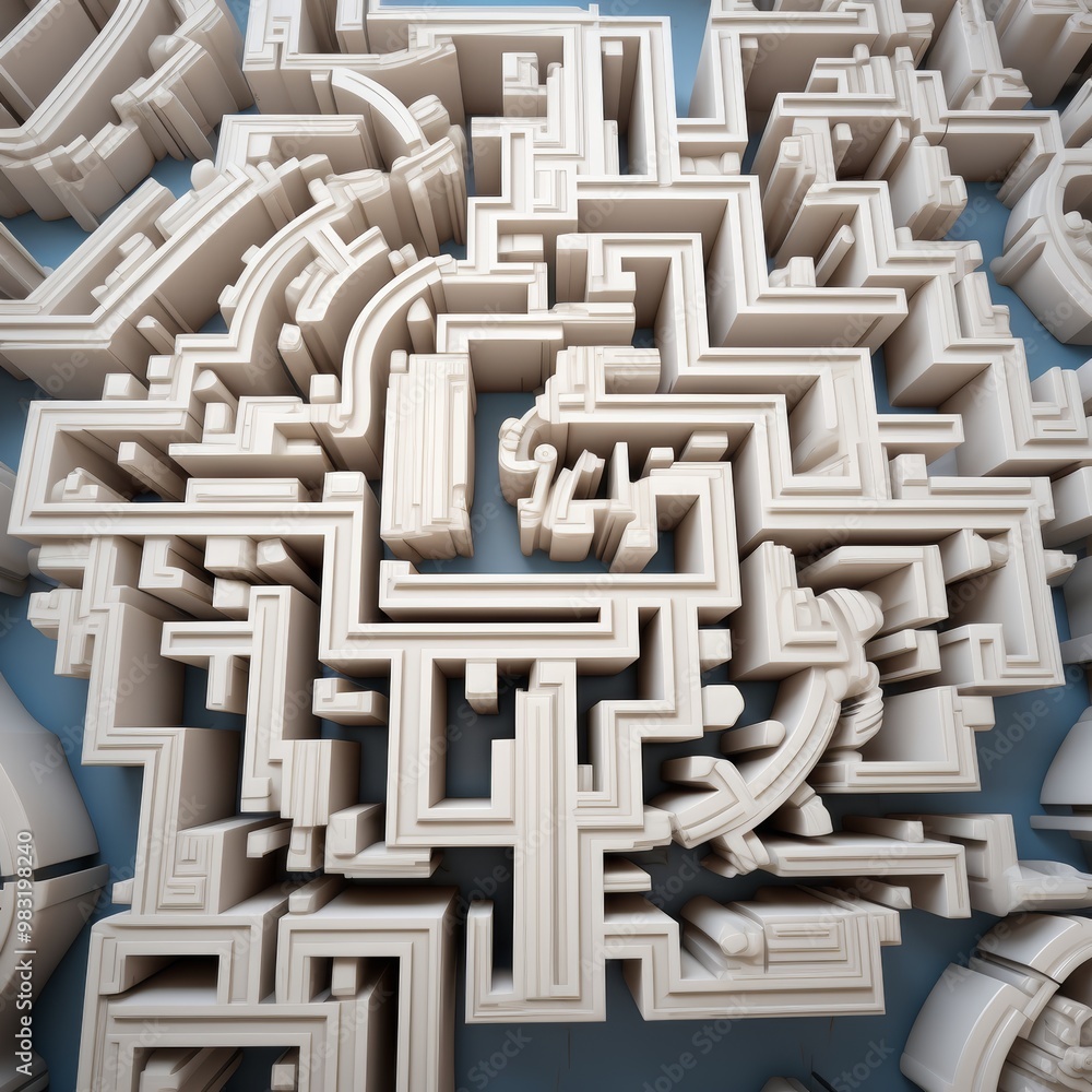 Poster a complex maze structure unfolds with intertwining paths and tunnels. the 3d design showcases varyin