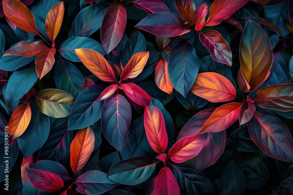 Poster pattern of colorful leaves is creating a natural background with a diversity of tones
