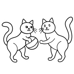 Cats play basketball line art