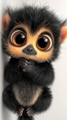 Fototapeta premium A picture zooms in on a fluffy toy animal adorning the wall Its big, expressive eyes gaze intently at the viewer