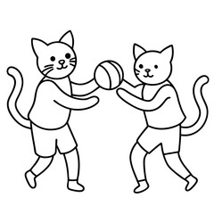 Cats play basketball line art