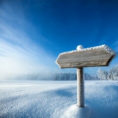 Naklejka premium frosty wood sign in winter with copy space