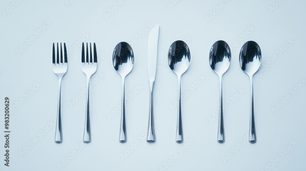 Sticker Silverware Arrangement on White Background