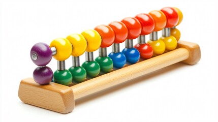 Wooden abacus with brightly colored beads, isolated on a white background