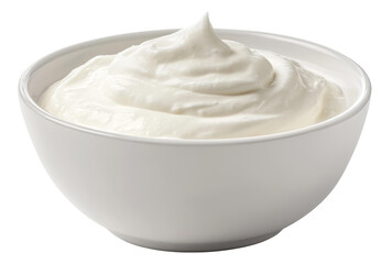 sour cream in bowl, mayonnaise, yogurt, isolated on white background, clipping path, full depth of field