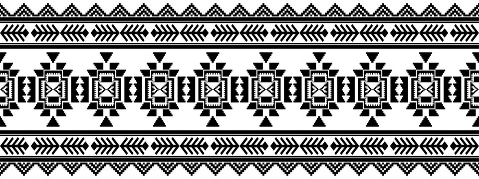Navajo tribal ethnic seamless pattern  Southwest Aztec geometric Native American Mexican fabric black and white design vector for textile printing  decor fashion and product
