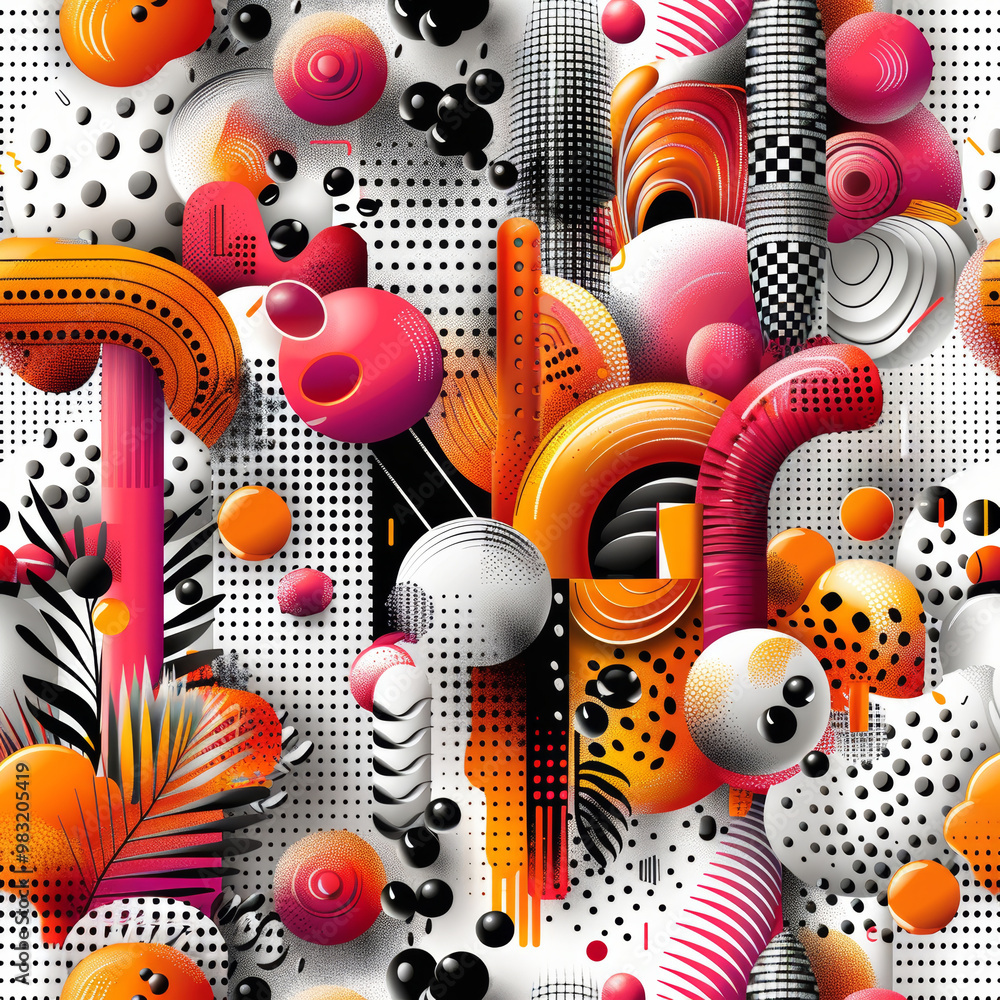 Aufkleber the artwork showcases a vibrant arrangement of abstract shapes and patterns, combining various color
