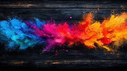 Fototapeta premium A colorful object soars through the black sky with a wooden plank in the foreground