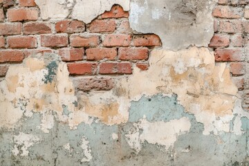 Aged brick wall texture with crumbling mortar and exposed surfaces
